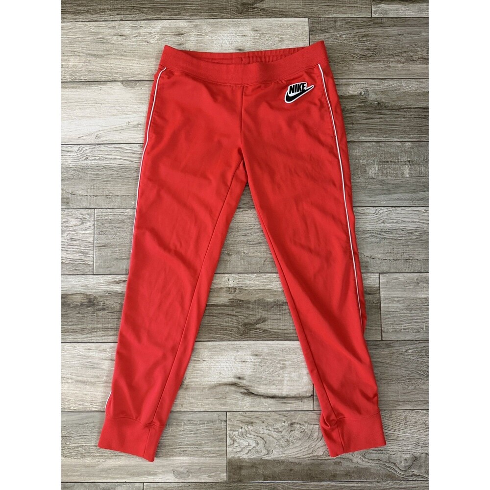Nike Jogger Track Sweatpants Women's size S Drawstring Logo red elastic waist